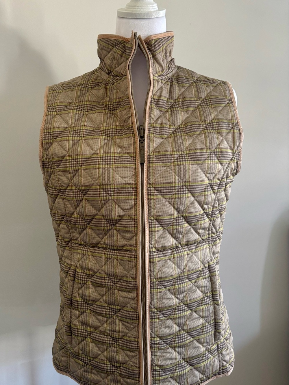 Carole Little Reversible Plaid Vest in Green and Tan